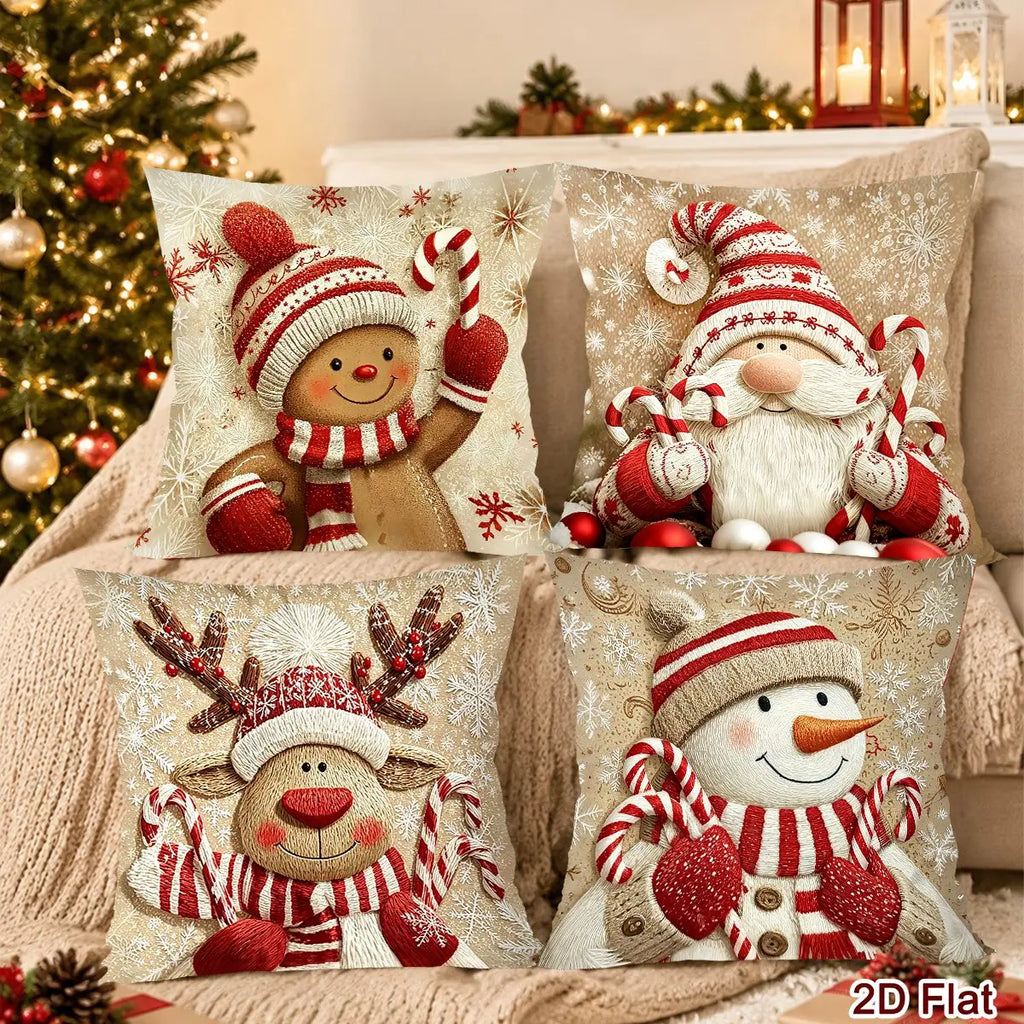 Trendbay Christmas Cushion Cover 4 Set Gnome & Gingerbread Man