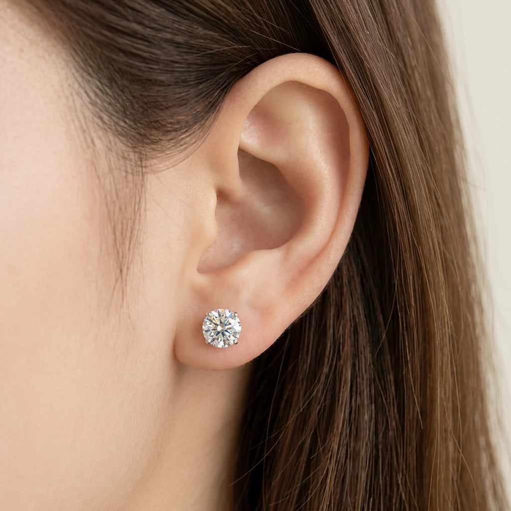 Trendbay 925 Sterling Silver Round CZ Stud Earrings 6MM Clear Crystal for ladies