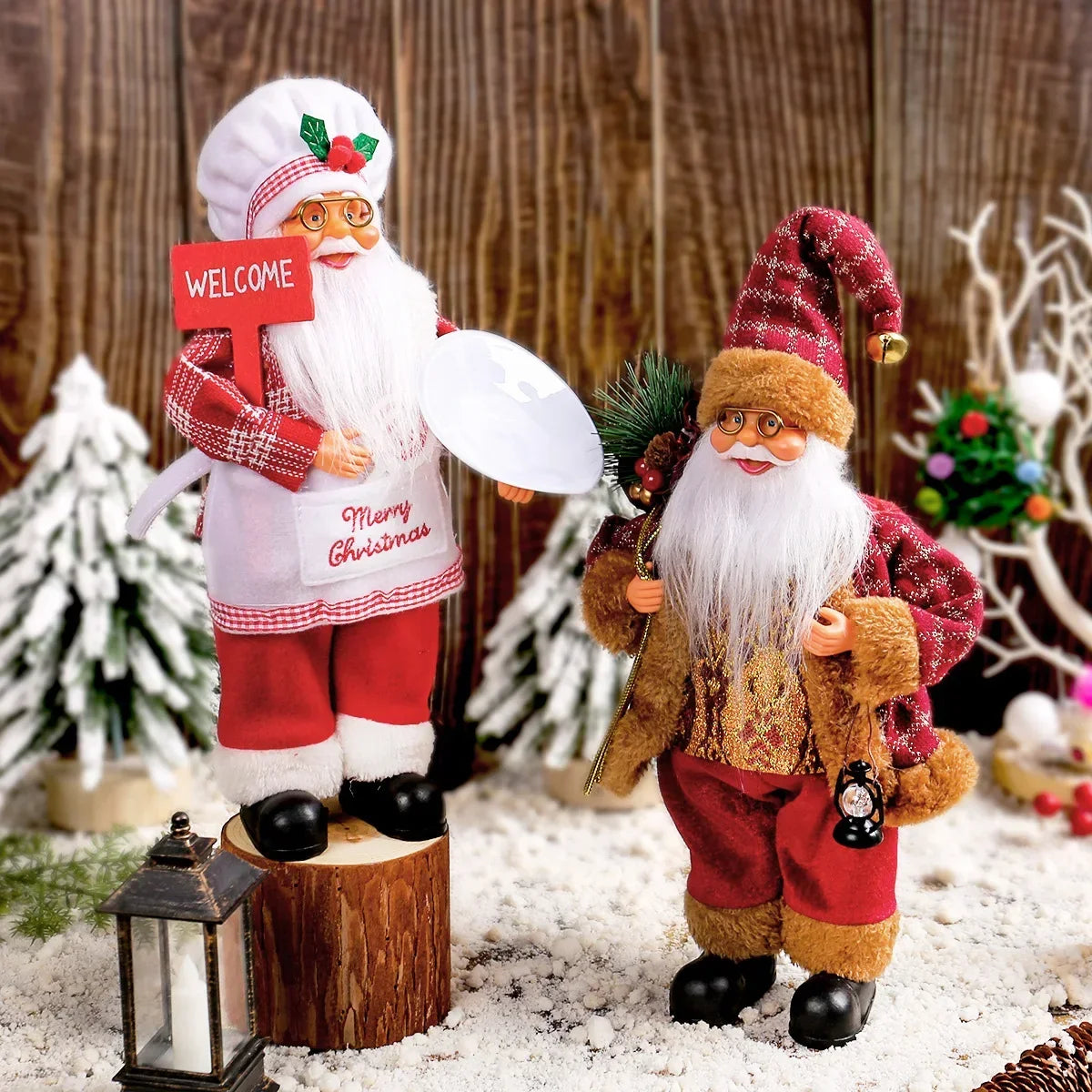 Trendbay 4Pcs Christmas Santa Claus Plush Doll Set Battery-Powered