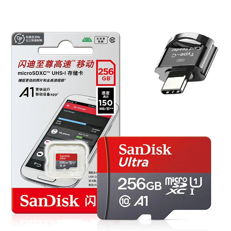 Trendbay 256GB SanDisk Micro SD Memory Card with Type-C Card Reader