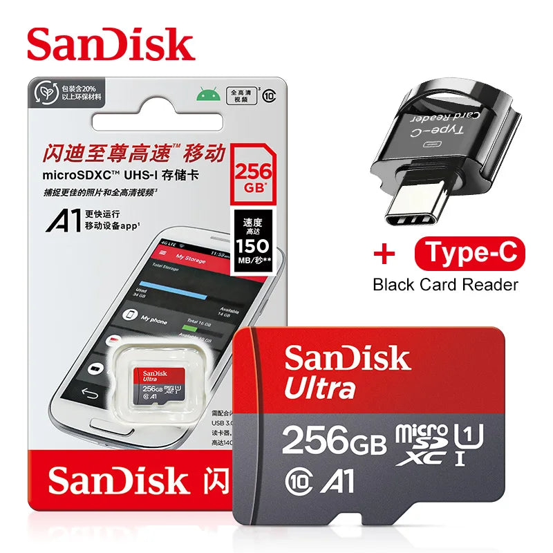 Trendbay 256GB SanDisk Micro SD Memory Card with Type-C Card Reader
