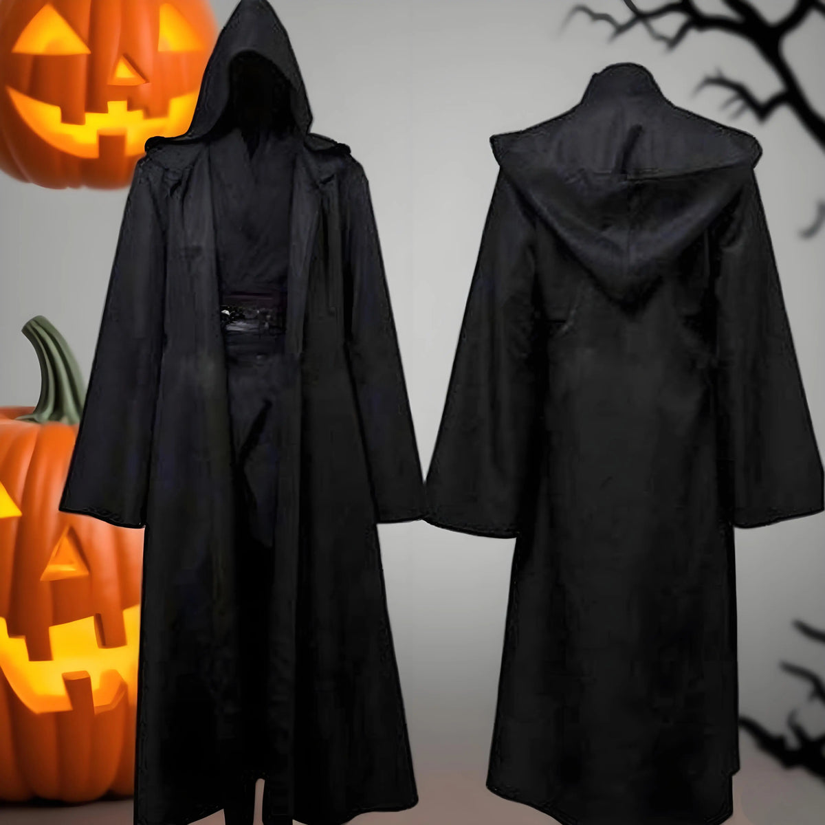 Trendbay Masquerade Black Hooded Cloak – Long Unisex Witch Robe