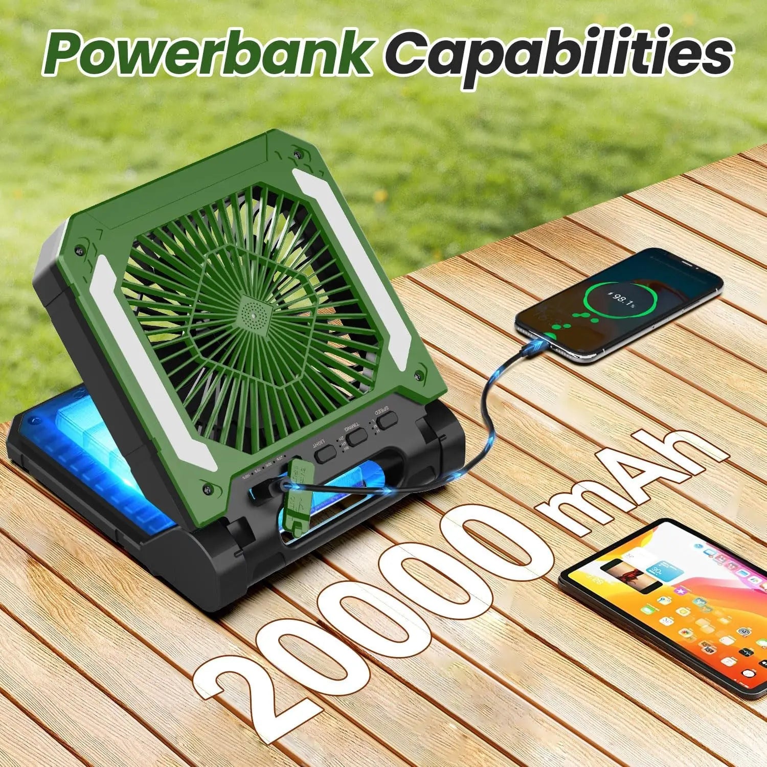 Trendbay 20000mAh Portable Camping Fan with LED Light