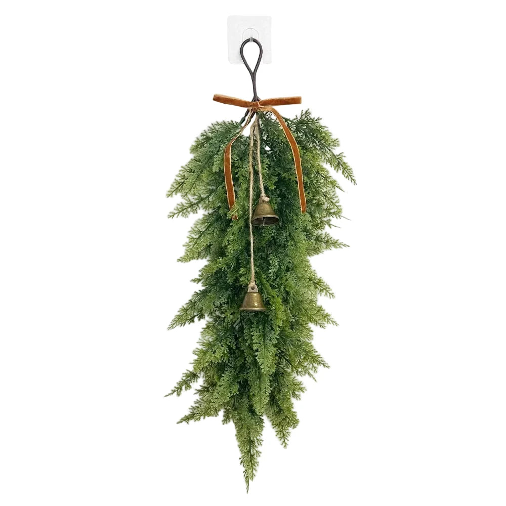 Trendbay Artificial Norfolk Pine Christmas Wreath with Bows & Bells