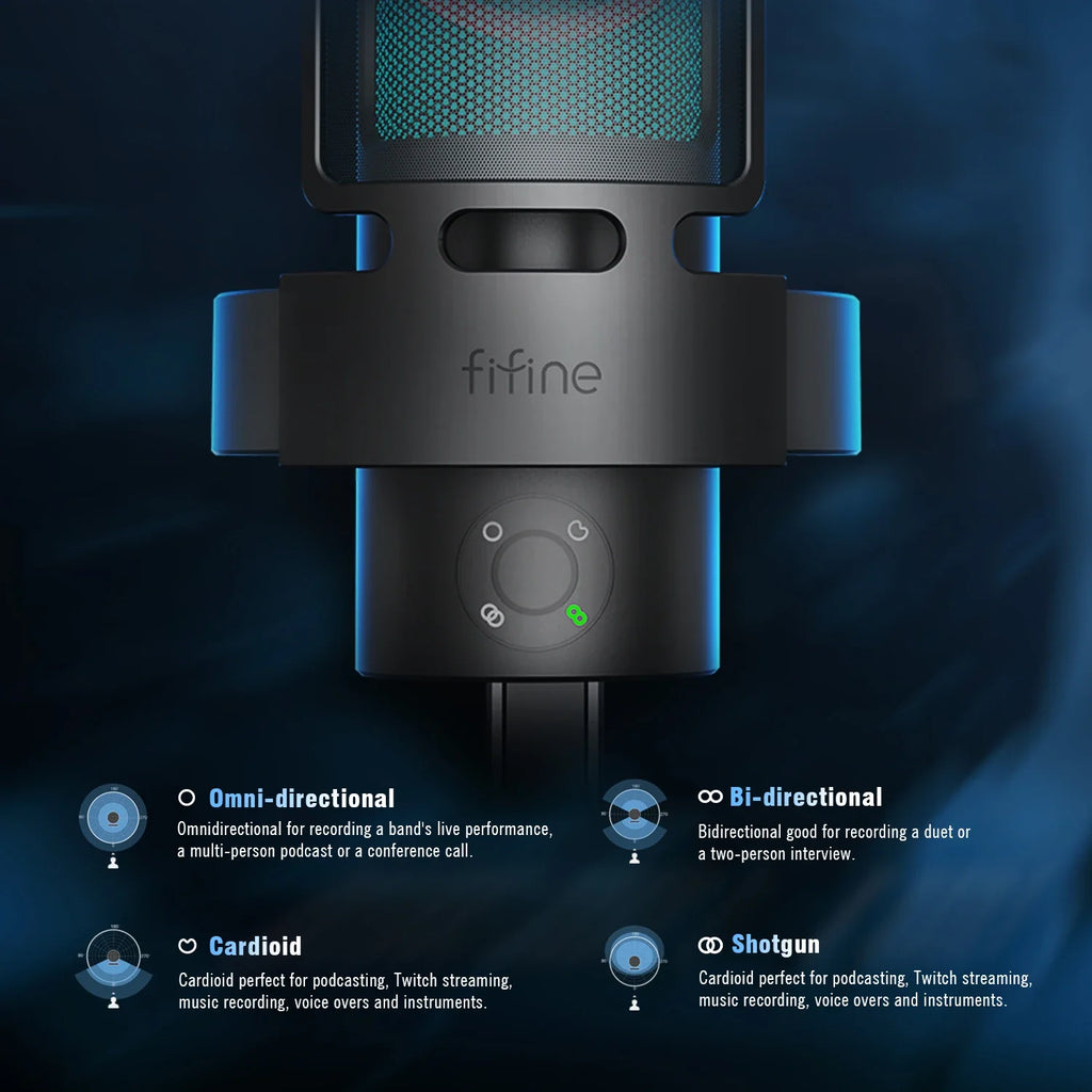 Trendbay USB Gaming Microphone RGB 4 Polar Patterns Gain Control