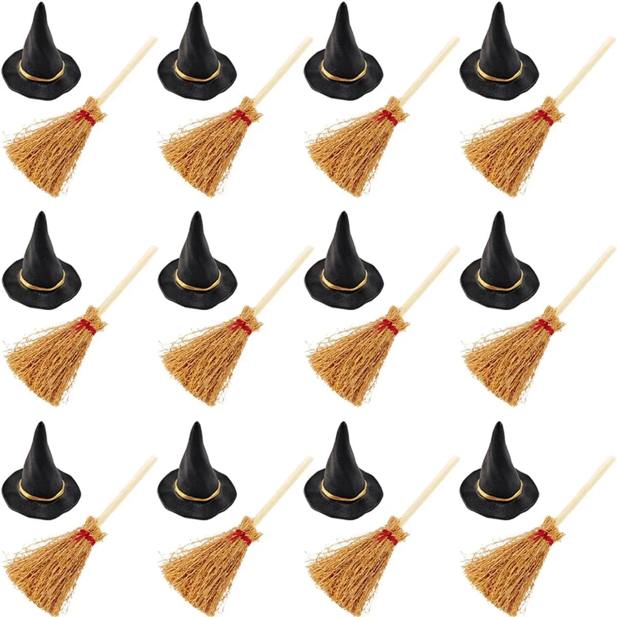 Trendbay 100-Piece Mini Witch Hat & Broom Set – Halloween Miniature