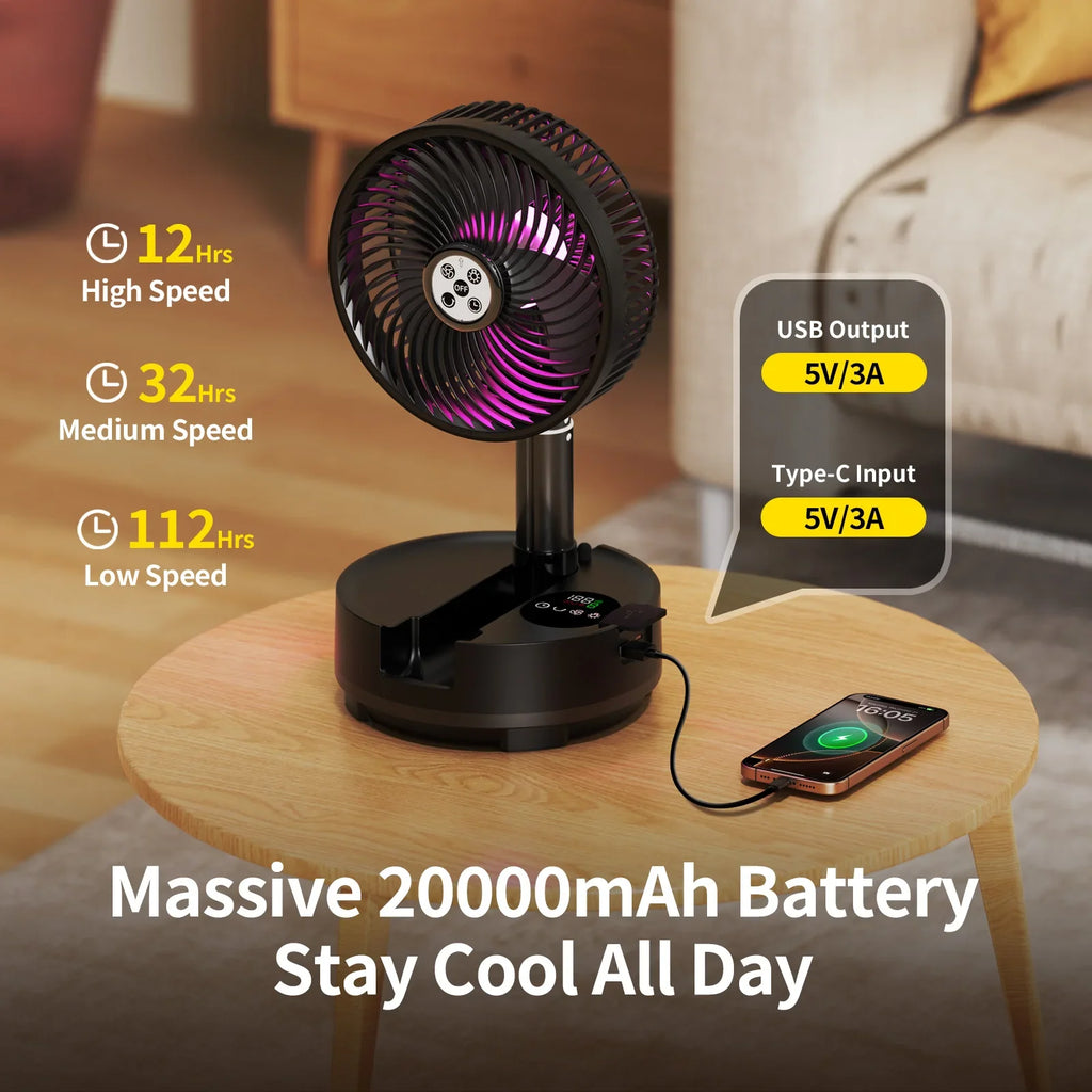 Trendbay 20000mAh Portable Folding Fan with Remote