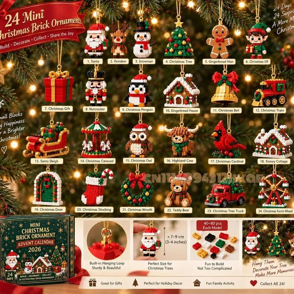 Trendbay 24-Day Mini Christmas Brick Ornament Advent Calendar