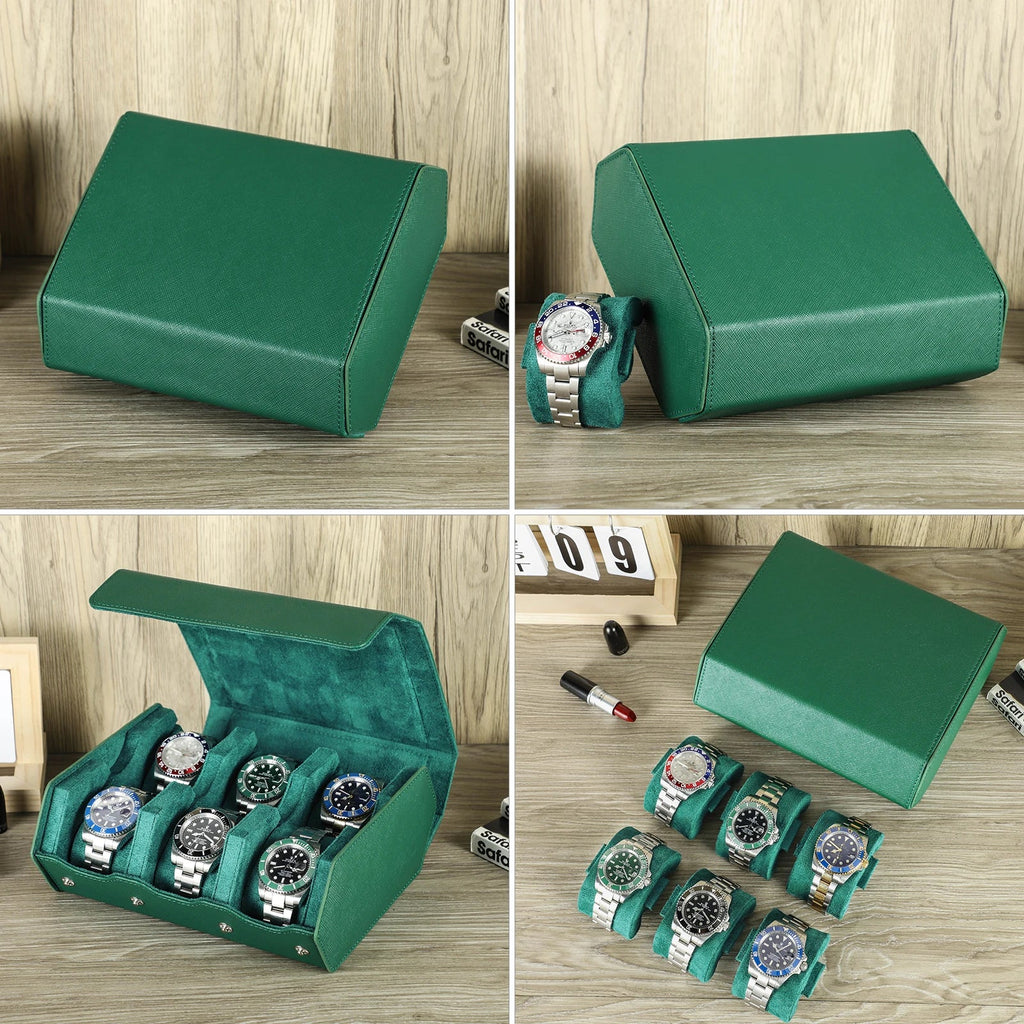 Trendbay 6-Slot Genuine Leather Watch Roll – Hexagon Watch Storage & Travel Display Case