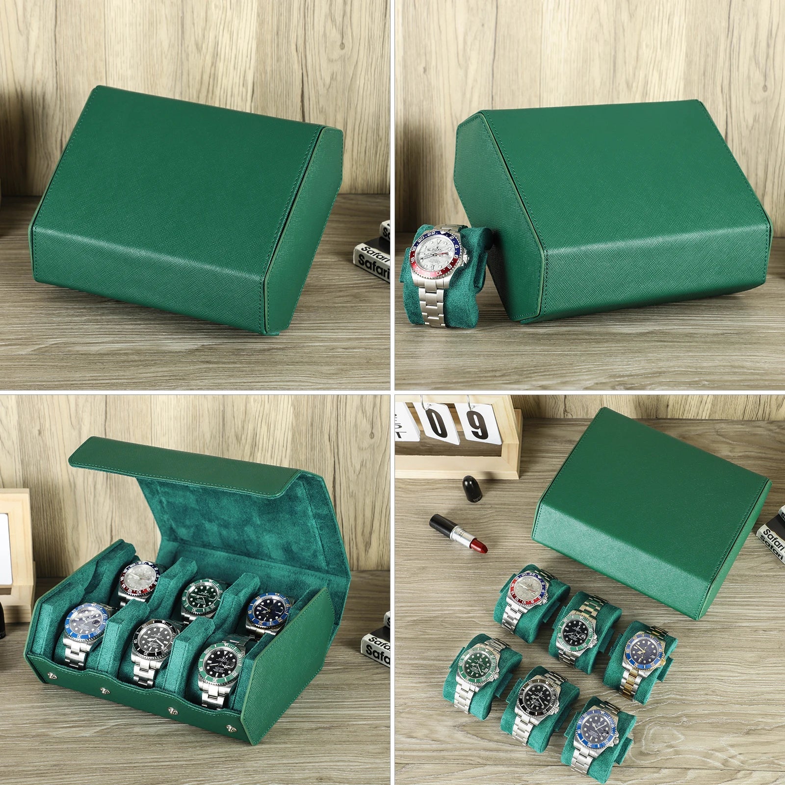 Trendbay 6-Slot Genuine Leather Watch Roll – Hexagon Watch Storage & Travel Display Case