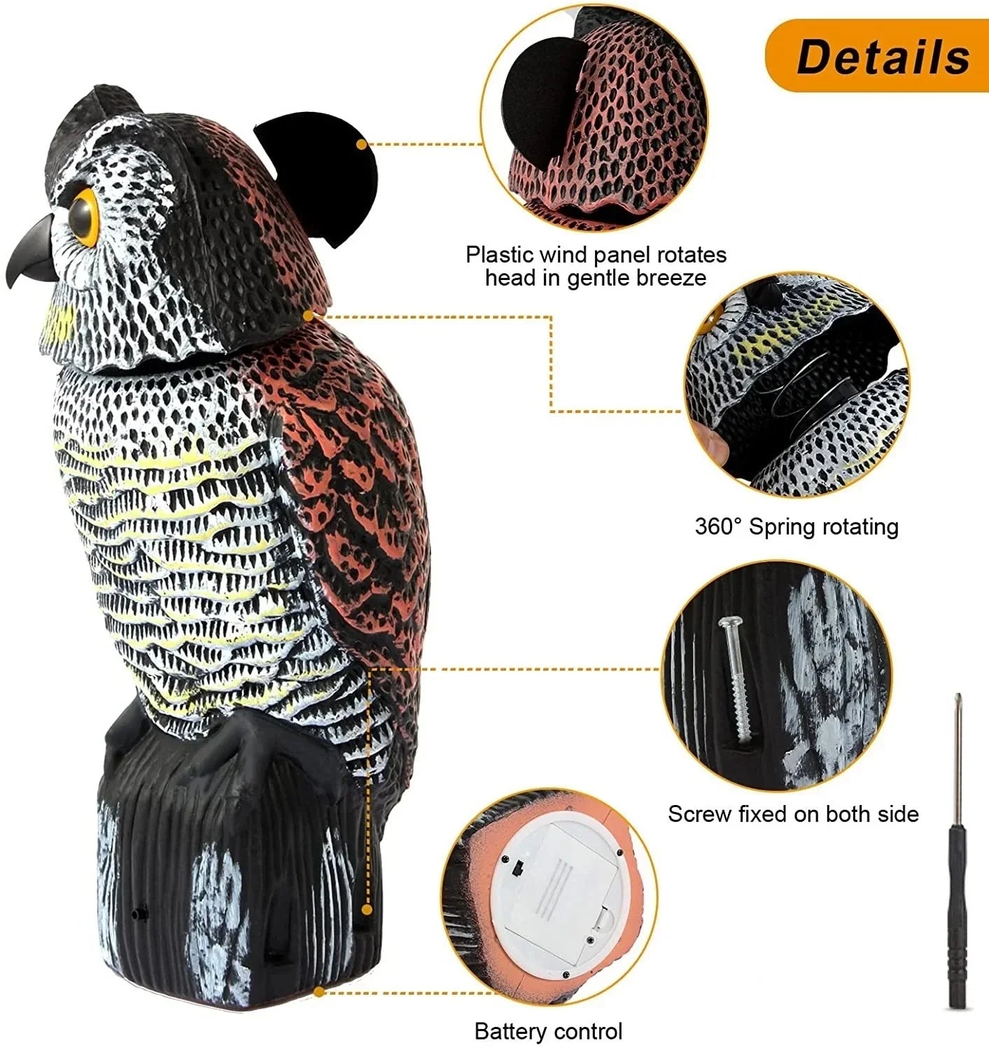 Trendbay Rotating Head Owl Garden Bird Repellent