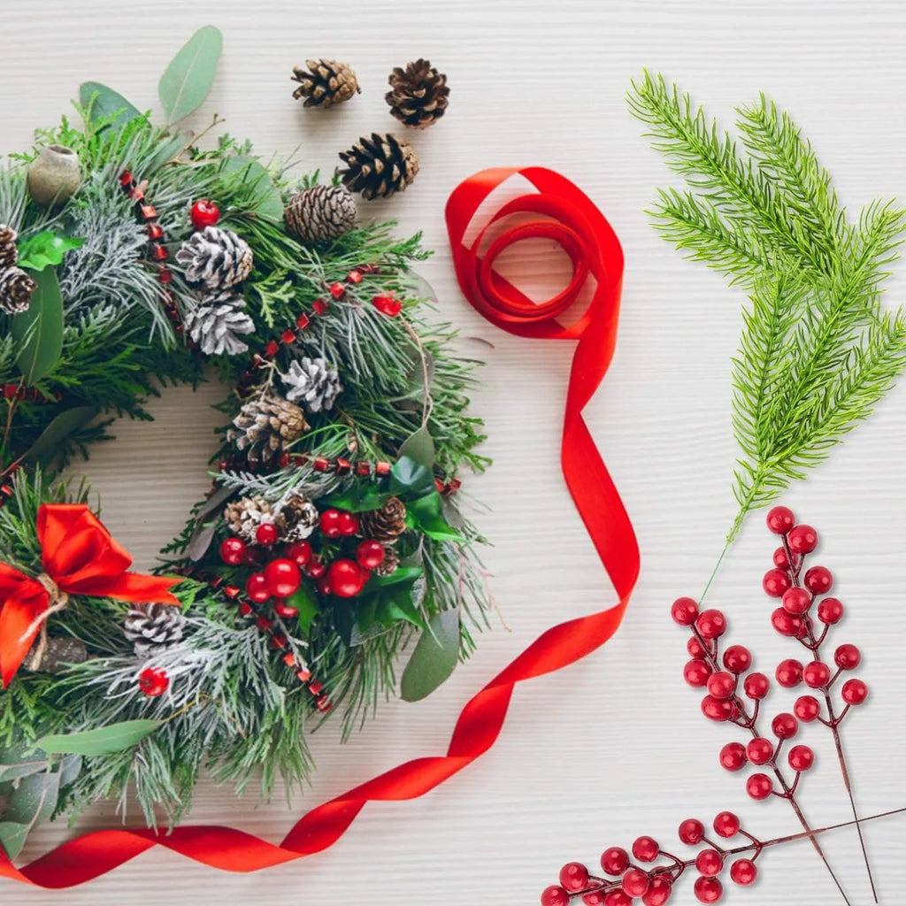 Trendbay Artificial Pine Branches with Red Berries 10Pcs