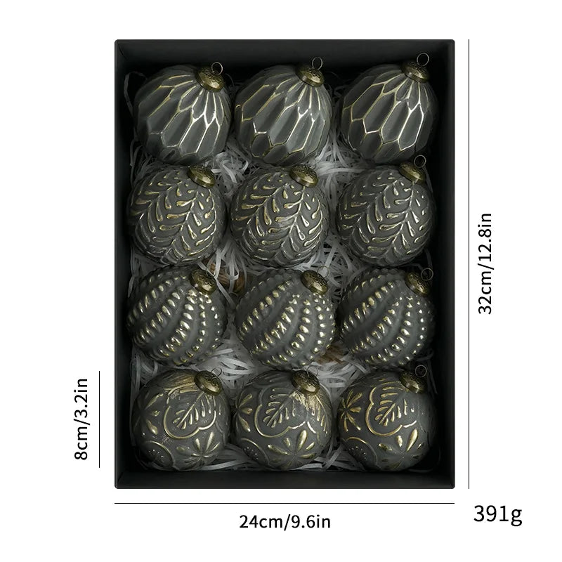 Trendbay 8cm 3D Pattern Christmas Ball Ornament Set (12PCS)