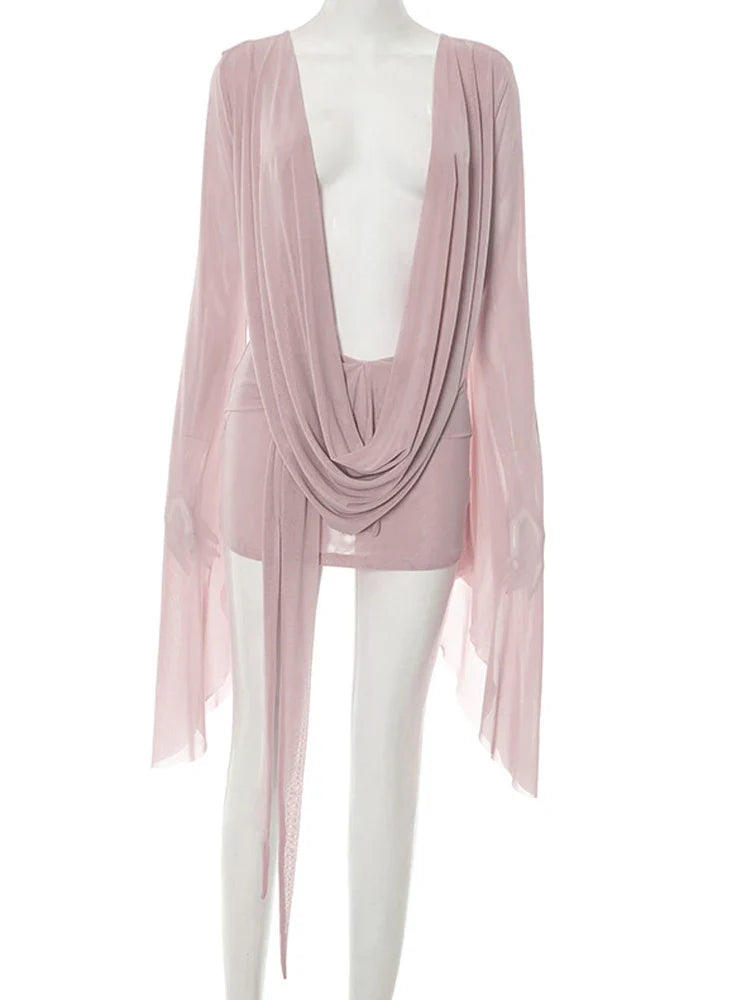 Trendbay Women's Sheer Mesh V-Neck Dress