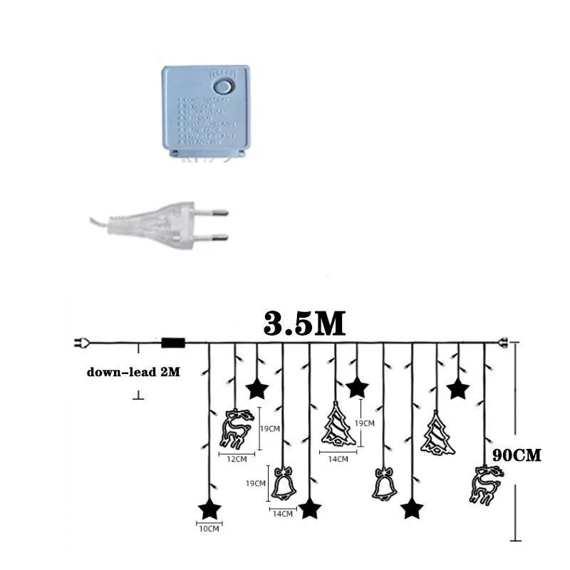 Trendbay 3.5M Warm White LED Tree Deer Bell Christmas Curtain String Lights