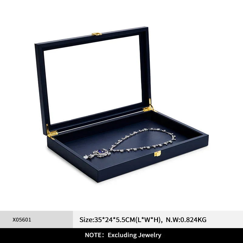 Trendbay Blue Jewelry Organizer Tray with Acrylic Lid – Premium Leather Display Case for Rings, Earrings & Accessories