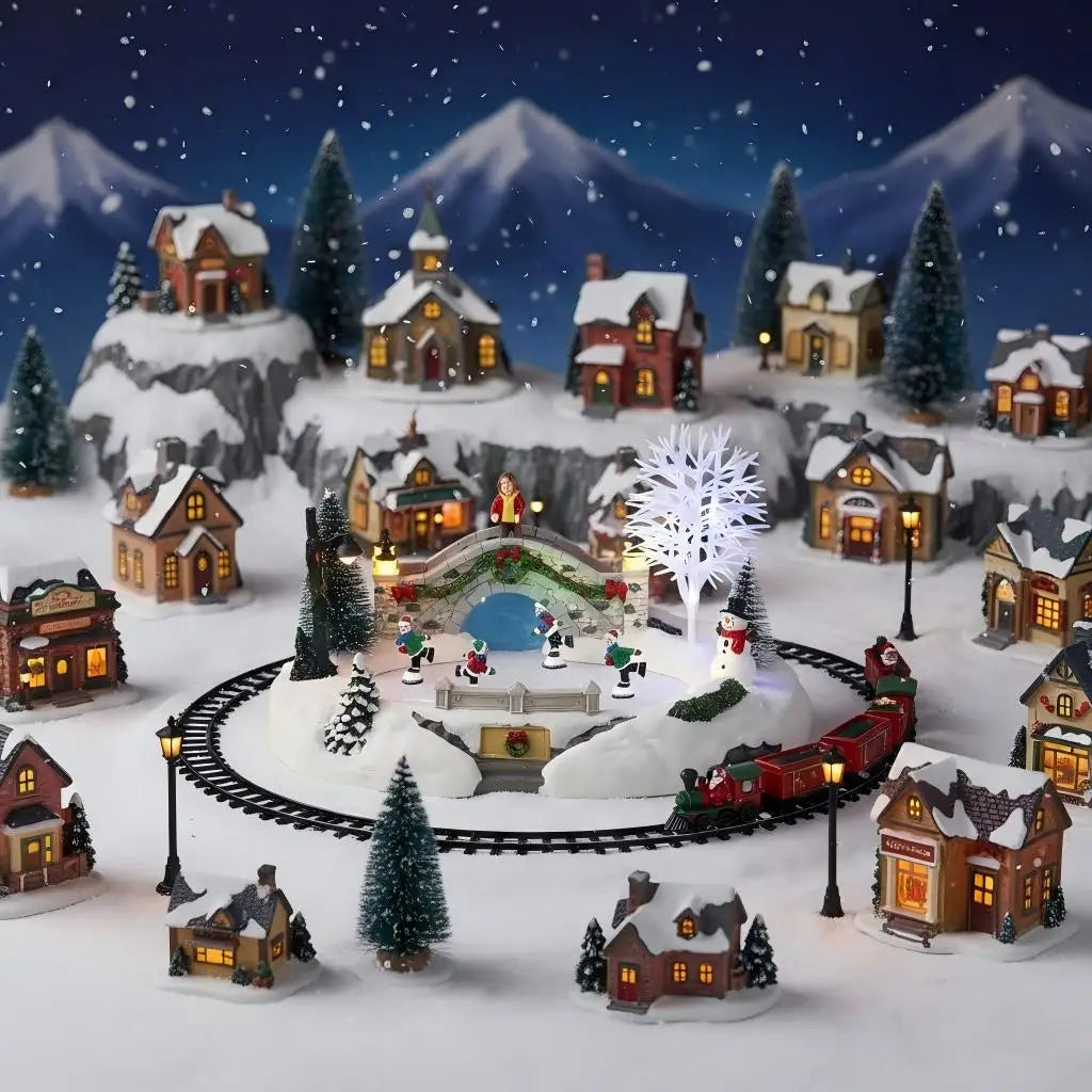 Trendbay Animated Christmas Village Skating Scene with Lights