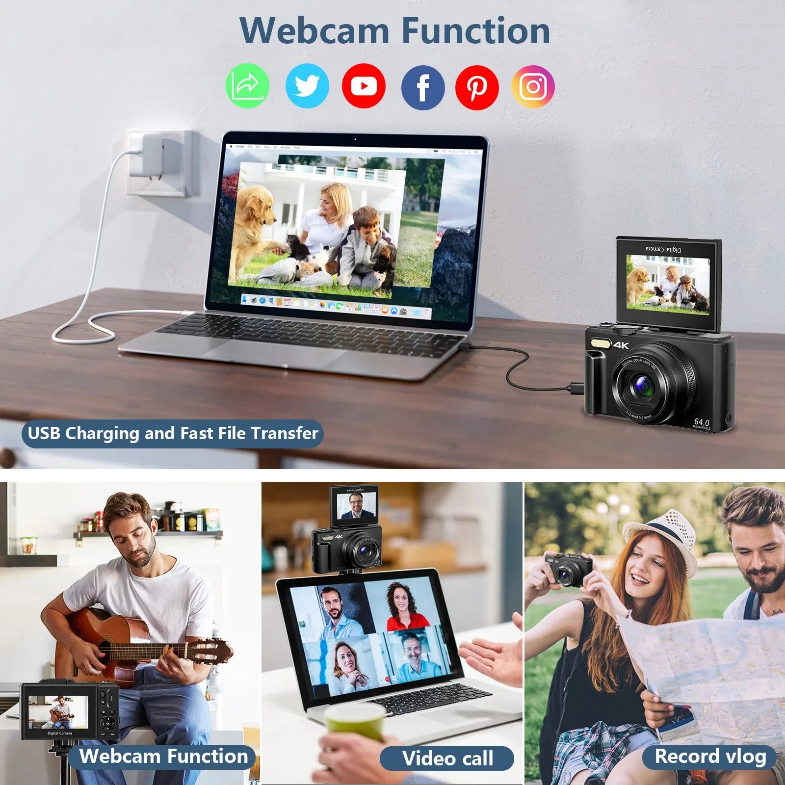 Trendbay 4K Digital Camera with WiFi “ 64MP Compact Vlogging Camera with Flip Screen