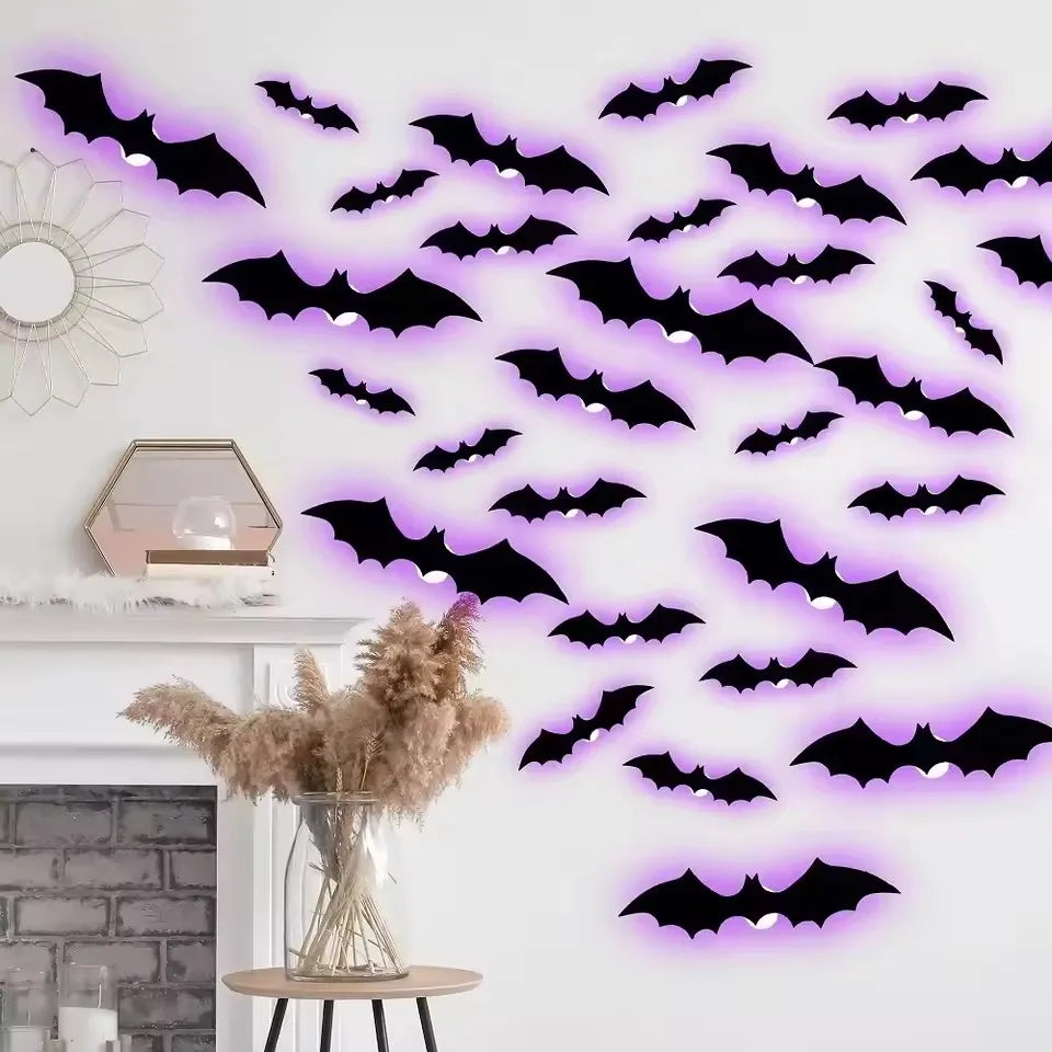 Trendbay 12pcs Halloween 3D Bat LED Wall Decals