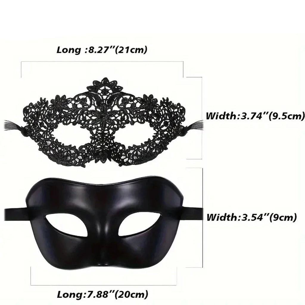 Trendbay 2-Piece Black Lace Masquerade Mask Set for Couples