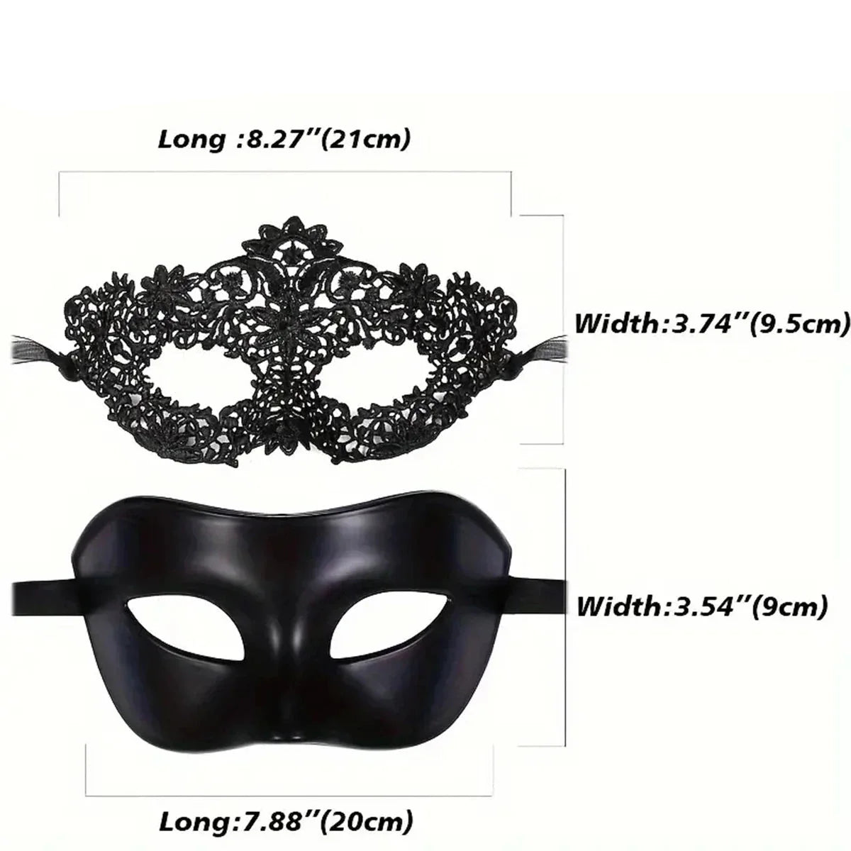 Trendbay 2-Piece Black Lace Masquerade Mask Set for Couples