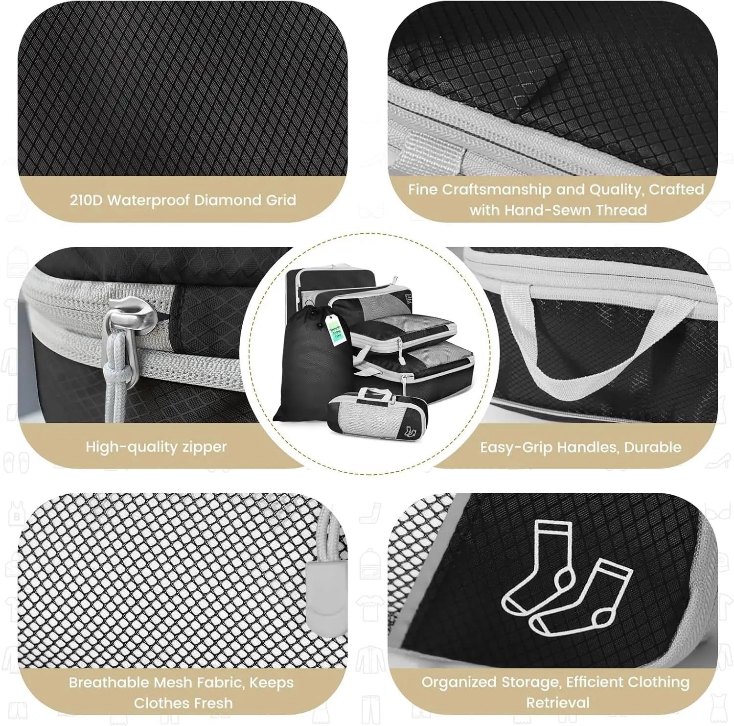 Trendbay 6-Piece Compression Packing Cubes Travel Organizer Set with Shoe Bag