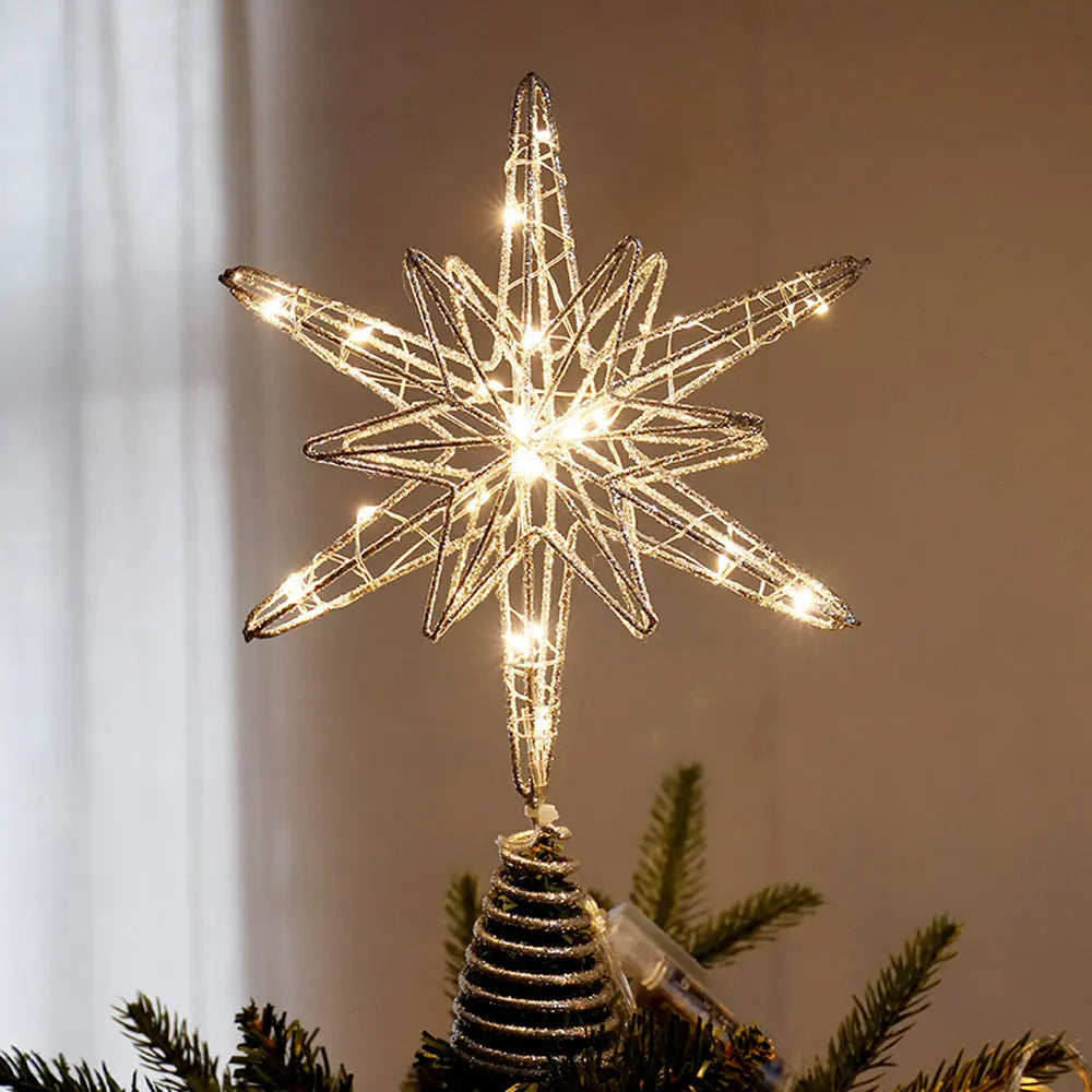 Trendbay Silver Christmas Star Tree Topper with LED String Lights
