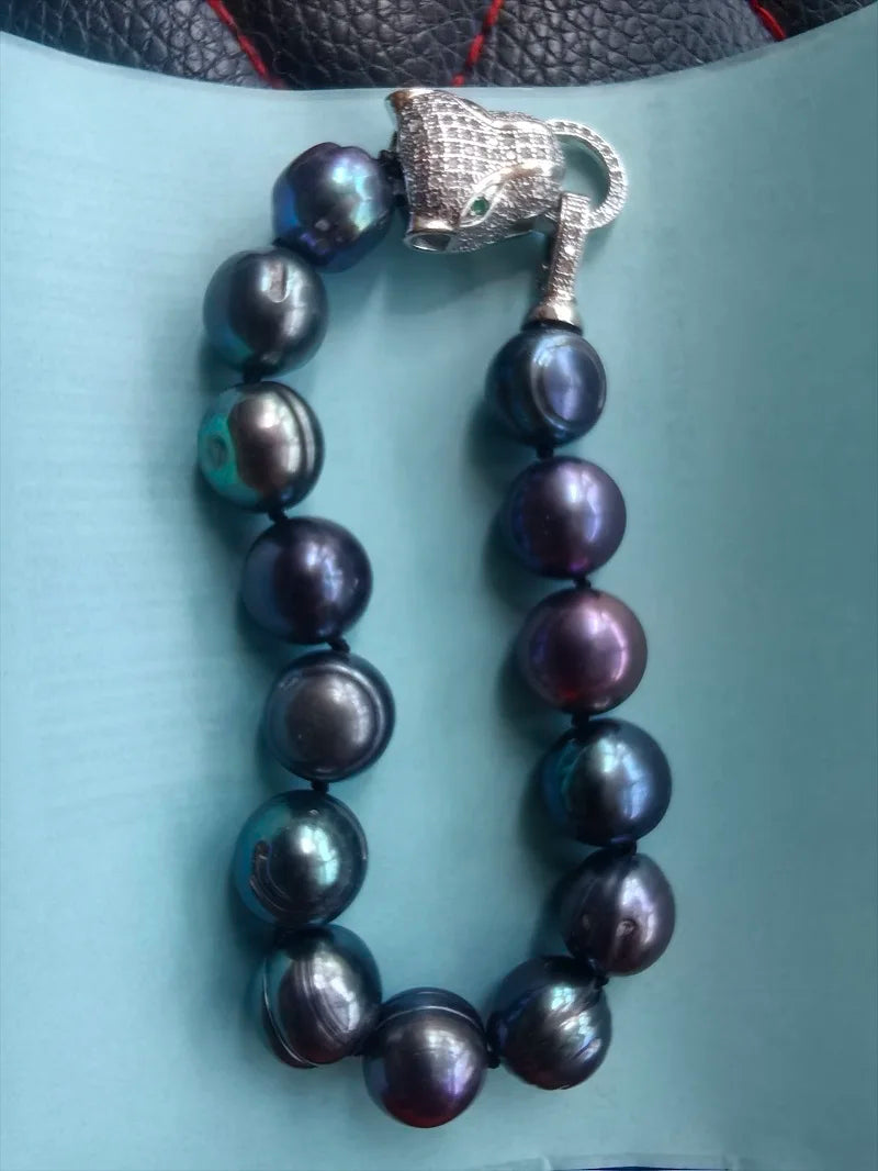 Trendbay AAAA+ Natural Black Blue Baroque Pearl Necklace – 925 Sterling Silver Clasp (16–35 Inch)