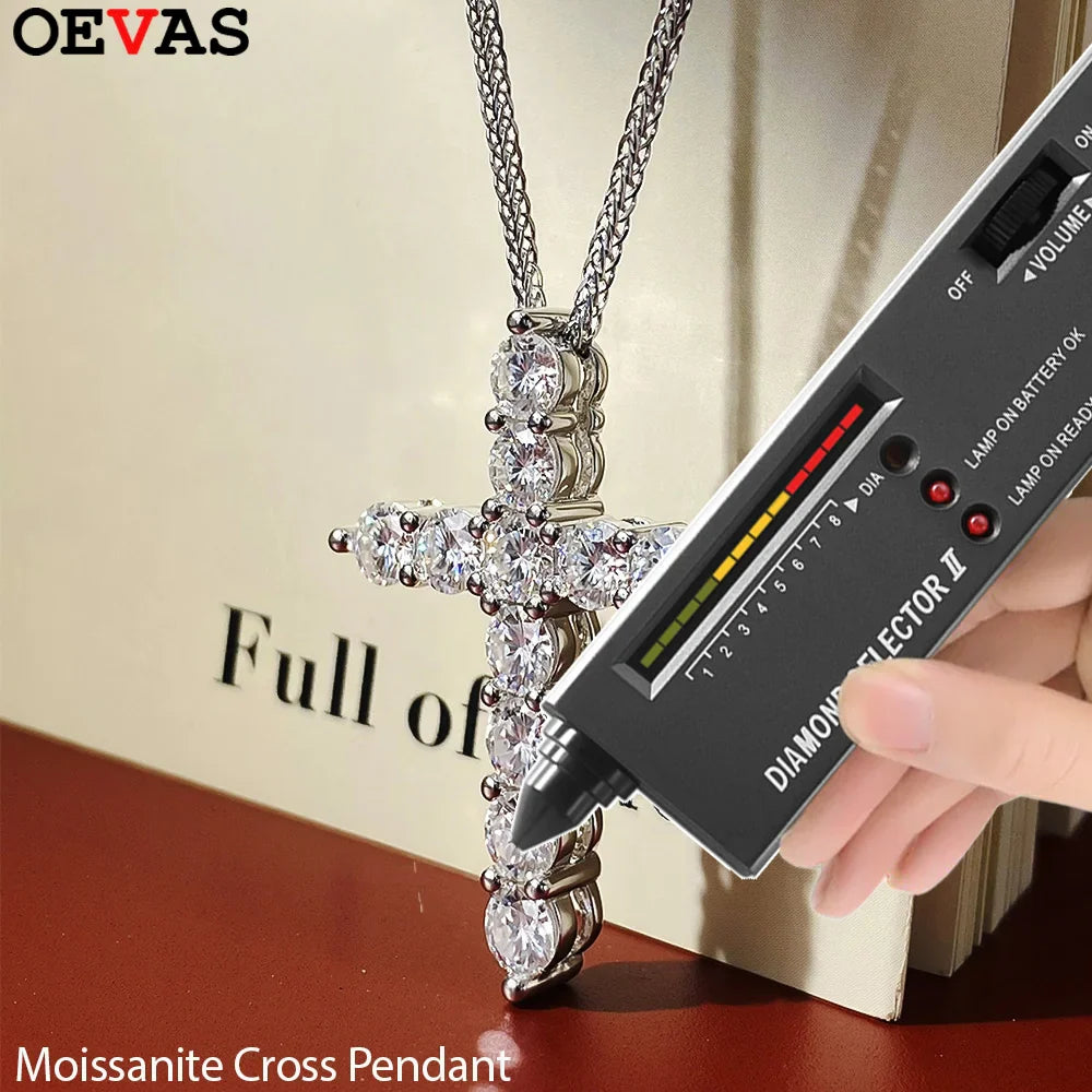 Trendbay 925 Sterling Silver Moissanite Cross Pendant Necklace – 2.5–5mm Cross Necklace for Men & Women