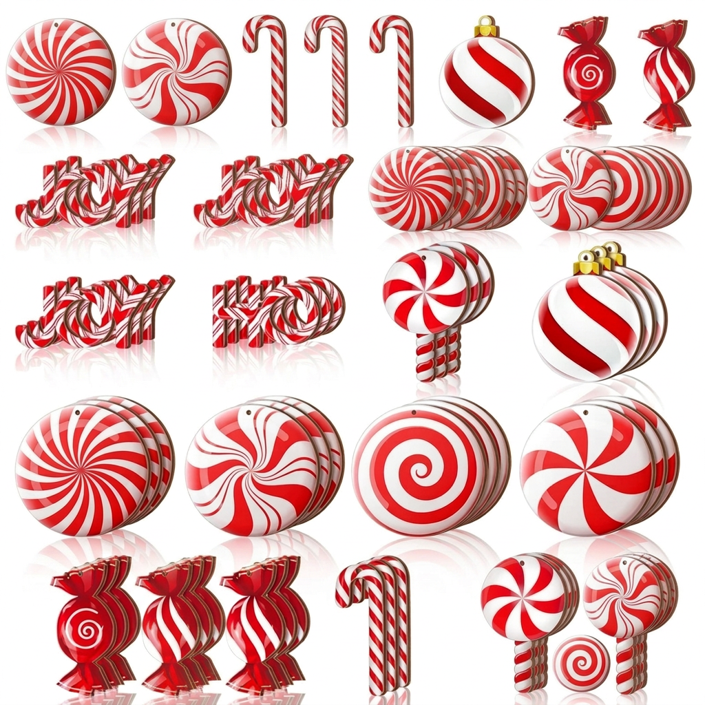 Trendbay 12Pcs Wooden Candy Christmas Tree Ornaments Red