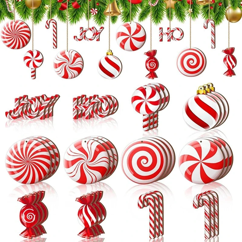 Trendbay 12Pcs Wooden Candy Christmas Tree Ornaments Red