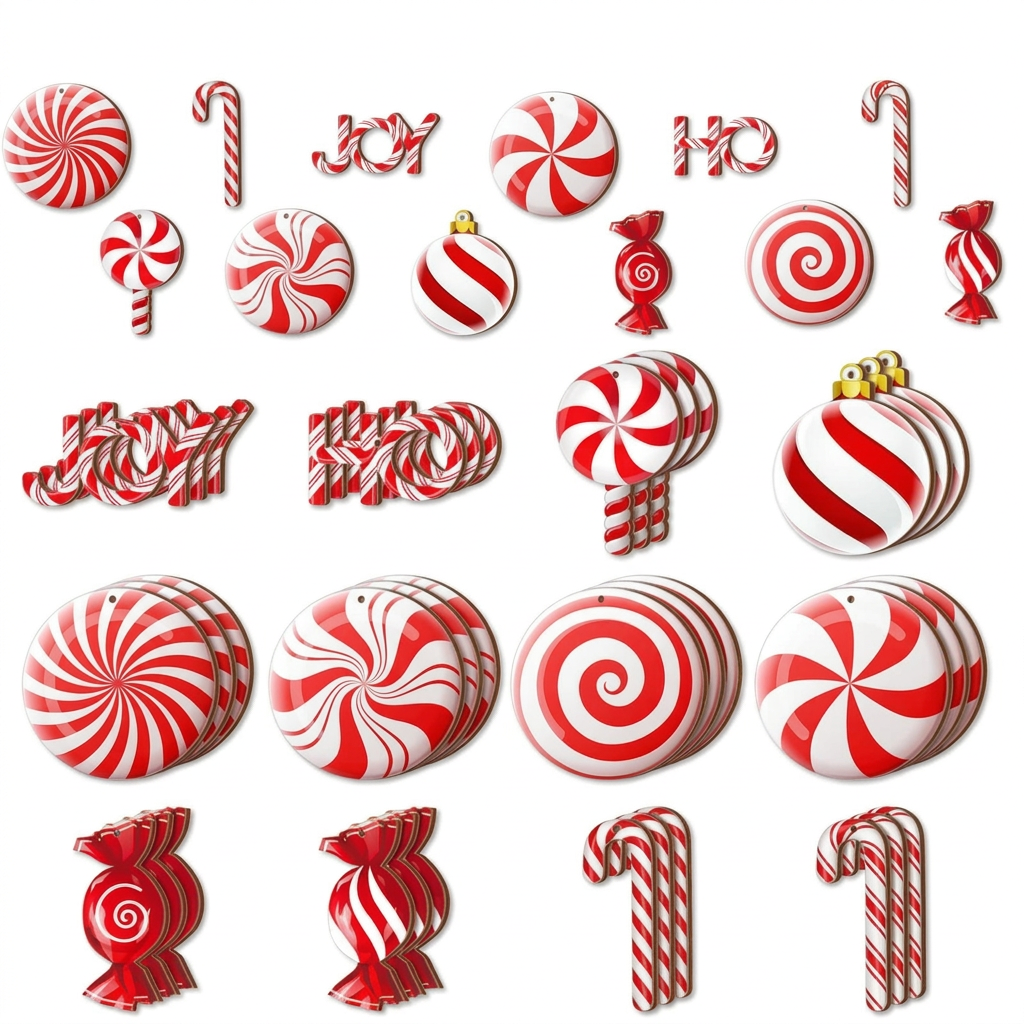 Trendbay 12Pcs Wooden Candy Christmas Tree Ornaments Red
