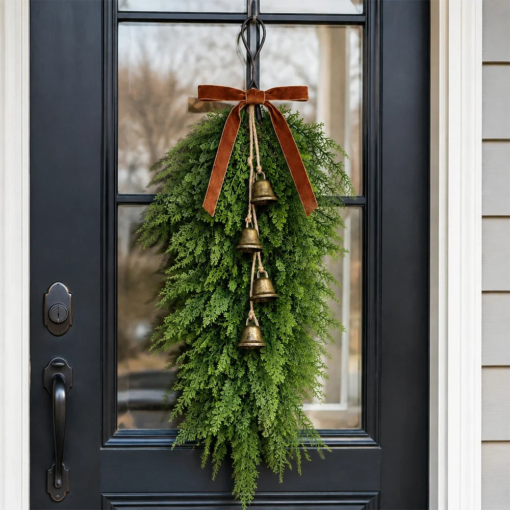 Trendbay Artificial Norfolk Pine Christmas Wreath with Bows & Bells
