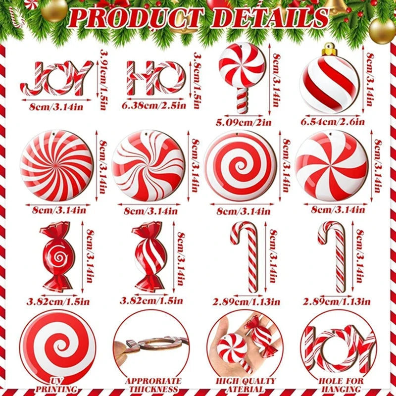 Trendbay 12Pcs Wooden Candy Christmas Tree Ornaments Red