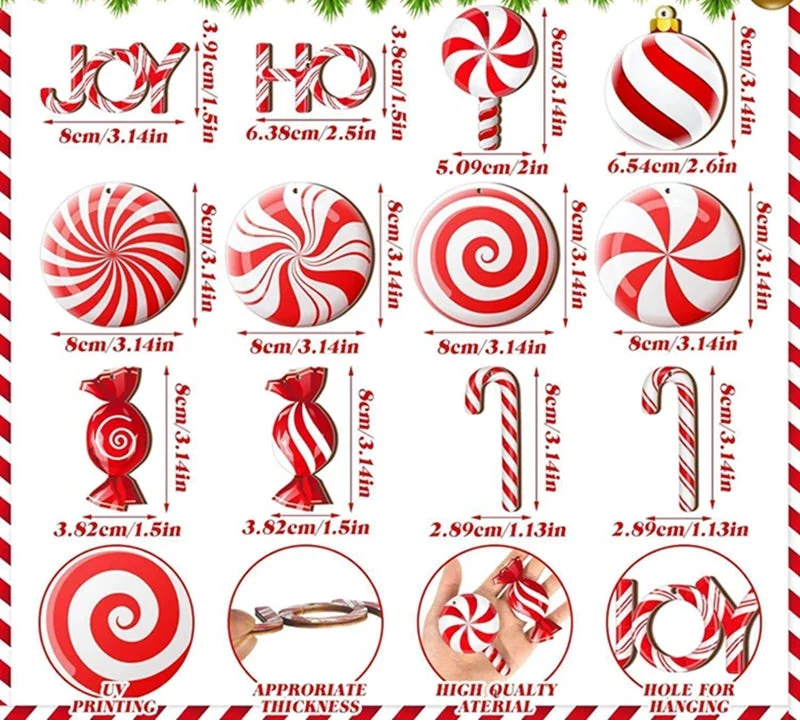 Trendbay 12Pcs Wooden Candy Christmas Tree Ornaments Red
