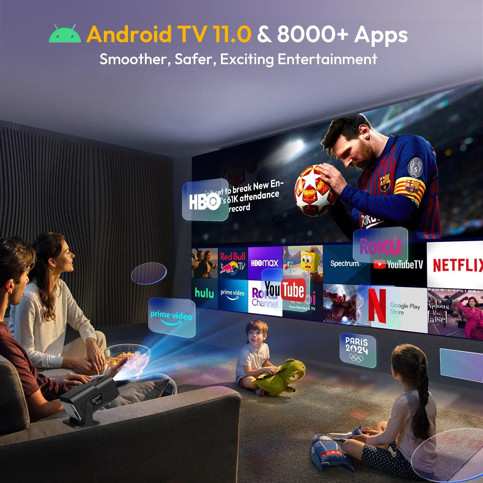 Trendbay HY320 Mini Projector – 4K Support WiFi6 BT5.0 180° Rotatable Portable Cinema