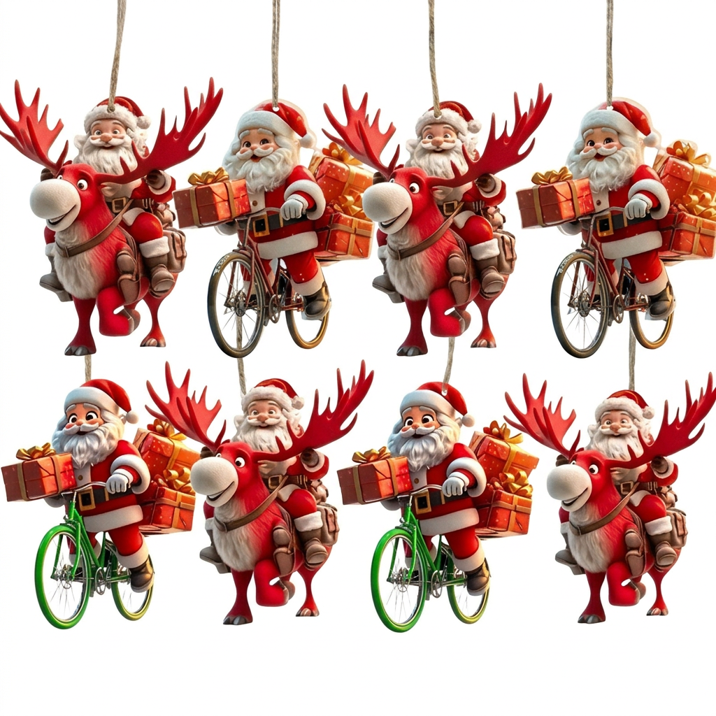 Trendbay 12pcs Wooden Santa Claus Christmas Ornaments Flat 2D
