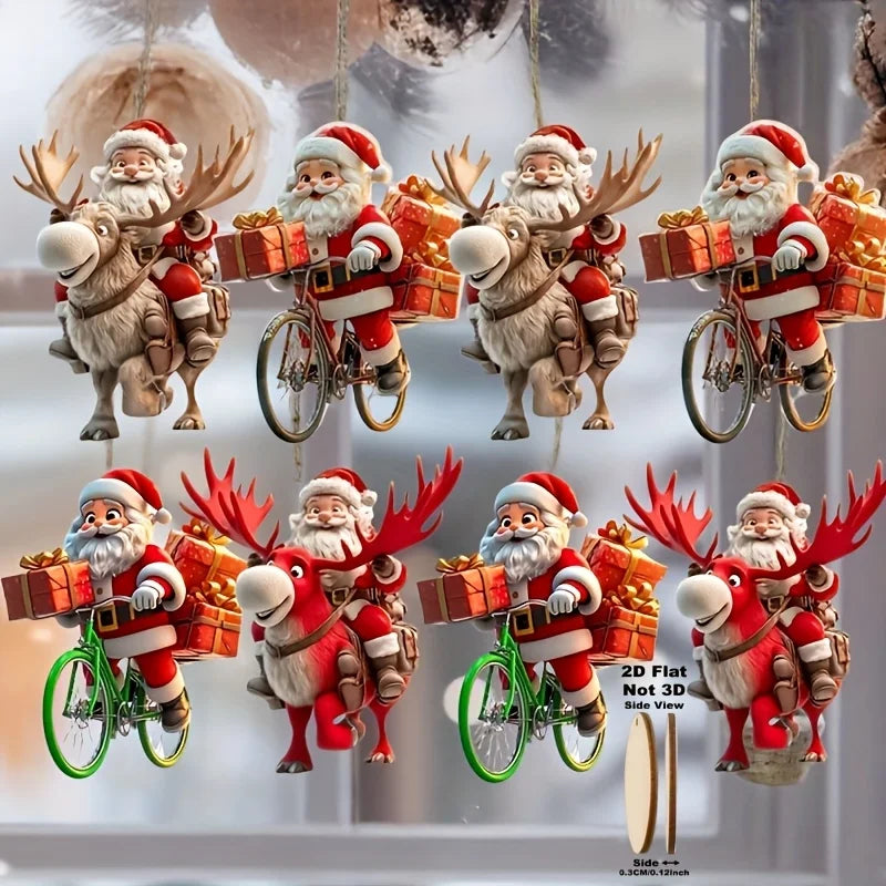Trendbay 12pcs Wooden Santa Claus Christmas Ornaments Flat 2D