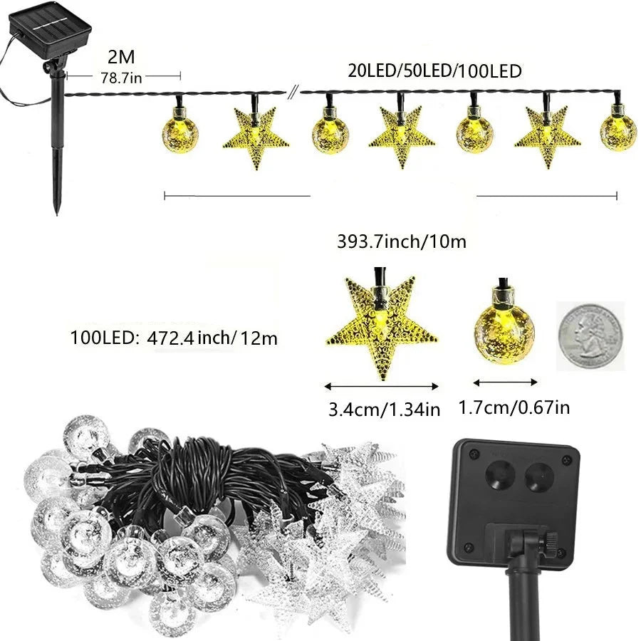 Trendbay 12M 100-LED Solar String Lights Warm Light Crystal Ball & Star