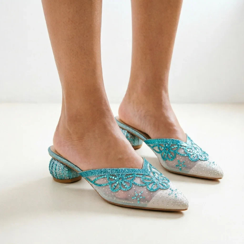 Trendbay Women's Embroidered Mesh Mule Sandals