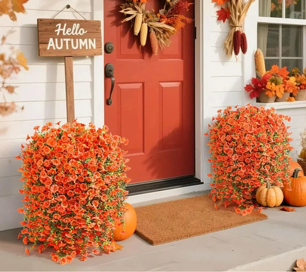 Trendbay Orange Artificial Flower Branch Silk & Plastic Decorative Stem