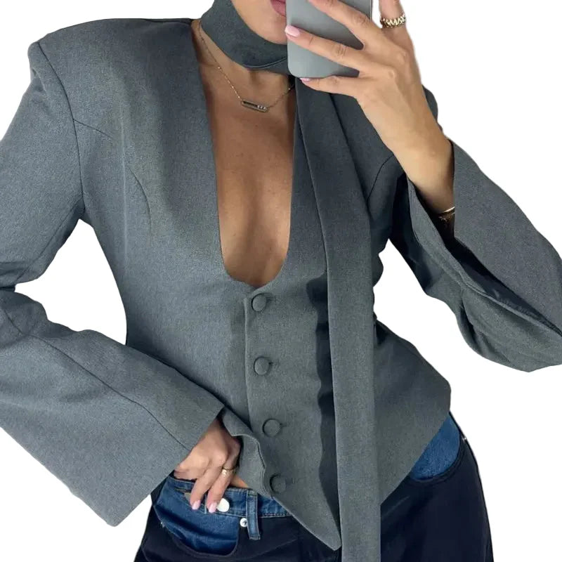 Trendbay Women's V-Neck Blazer Jacket