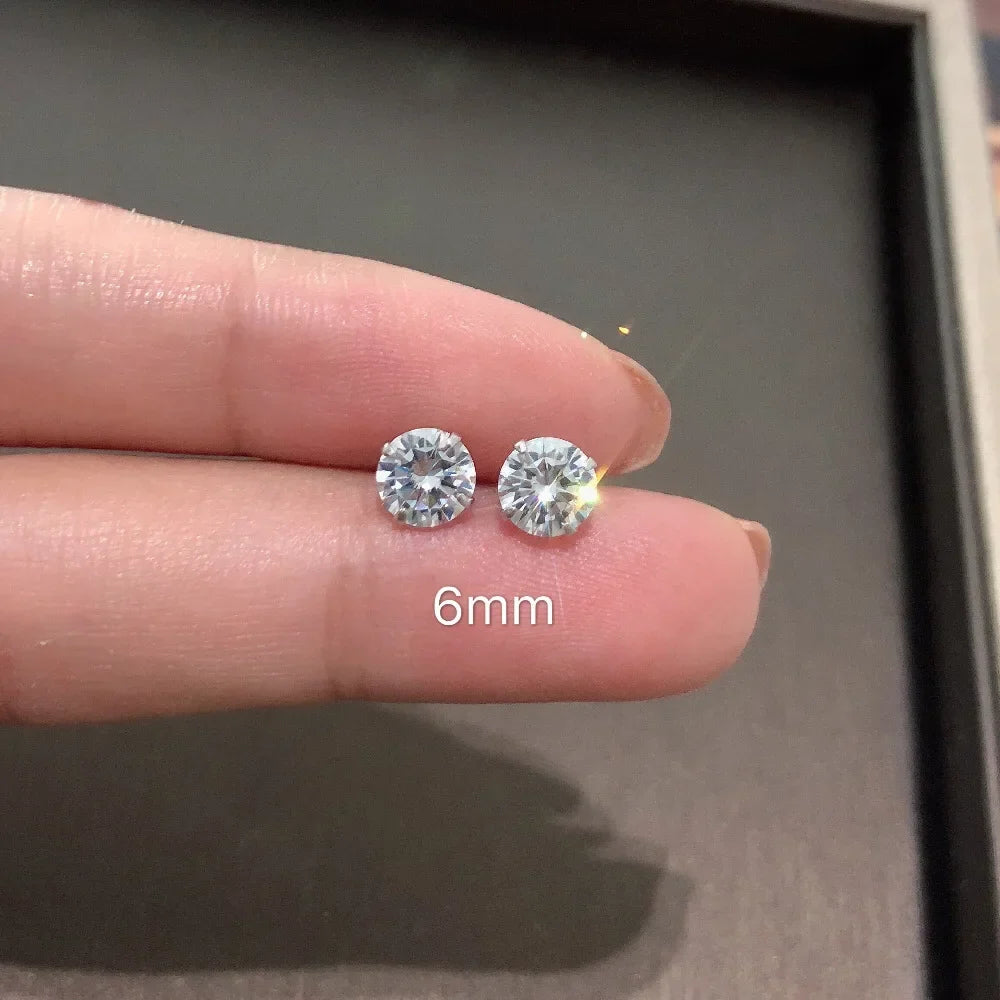 Trendbay 925 Sterling Silver Round CZ Stud Earrings 6MM Clear Crystal for ladies