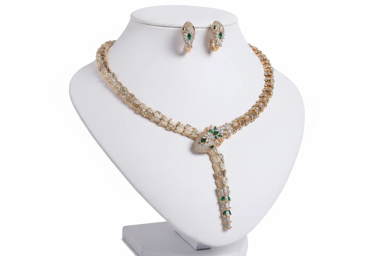 Trendbay Micro Zircon Snake Chain Necklace & Earrings Jewelry Set – Elegant Women's Fashion Set