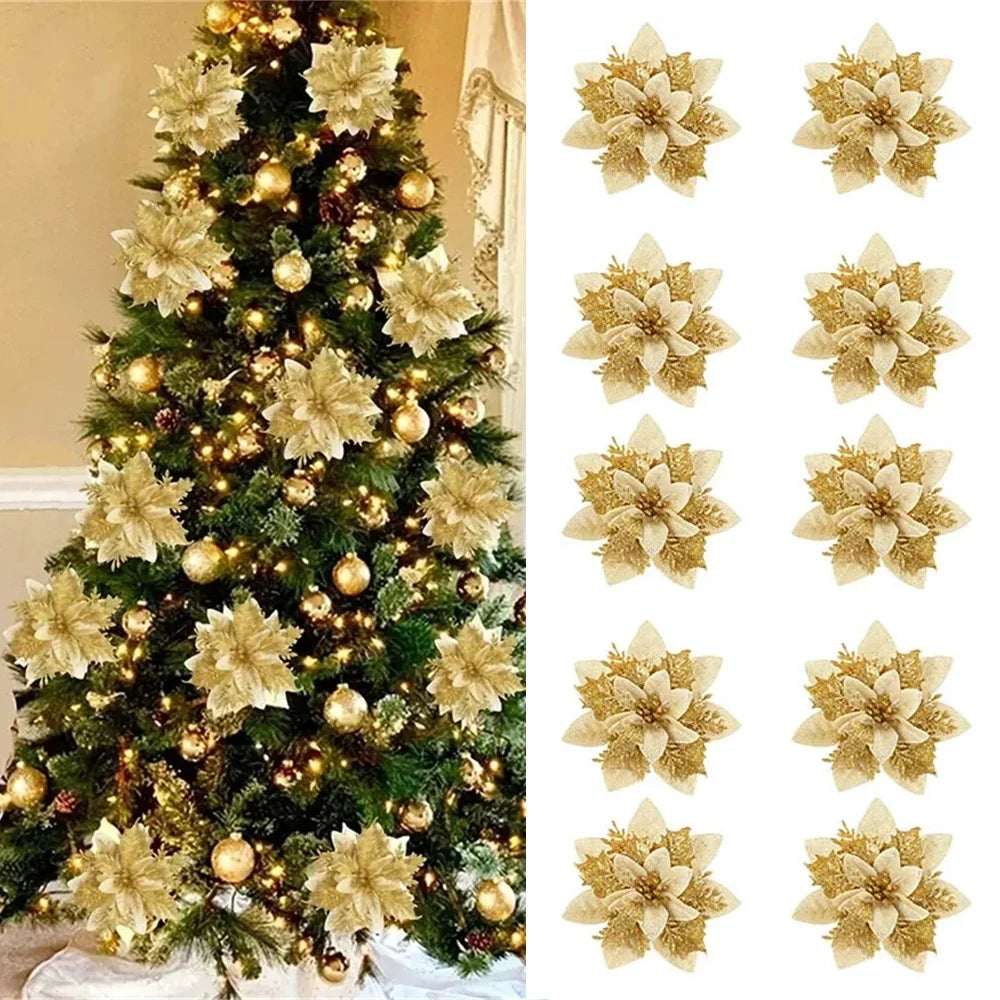 Trendbay 20pcs 14.5CM Gold Glitter Christmas Flower Ornaments