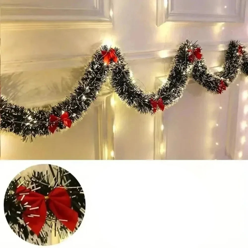 Trendbay 2M Red Christmas Tinsel Garland with LED Lights