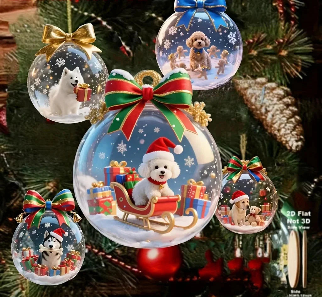 Trendbay Christmas Dog Wooden Hanging Ornament Set 8Pcs Flat 2D