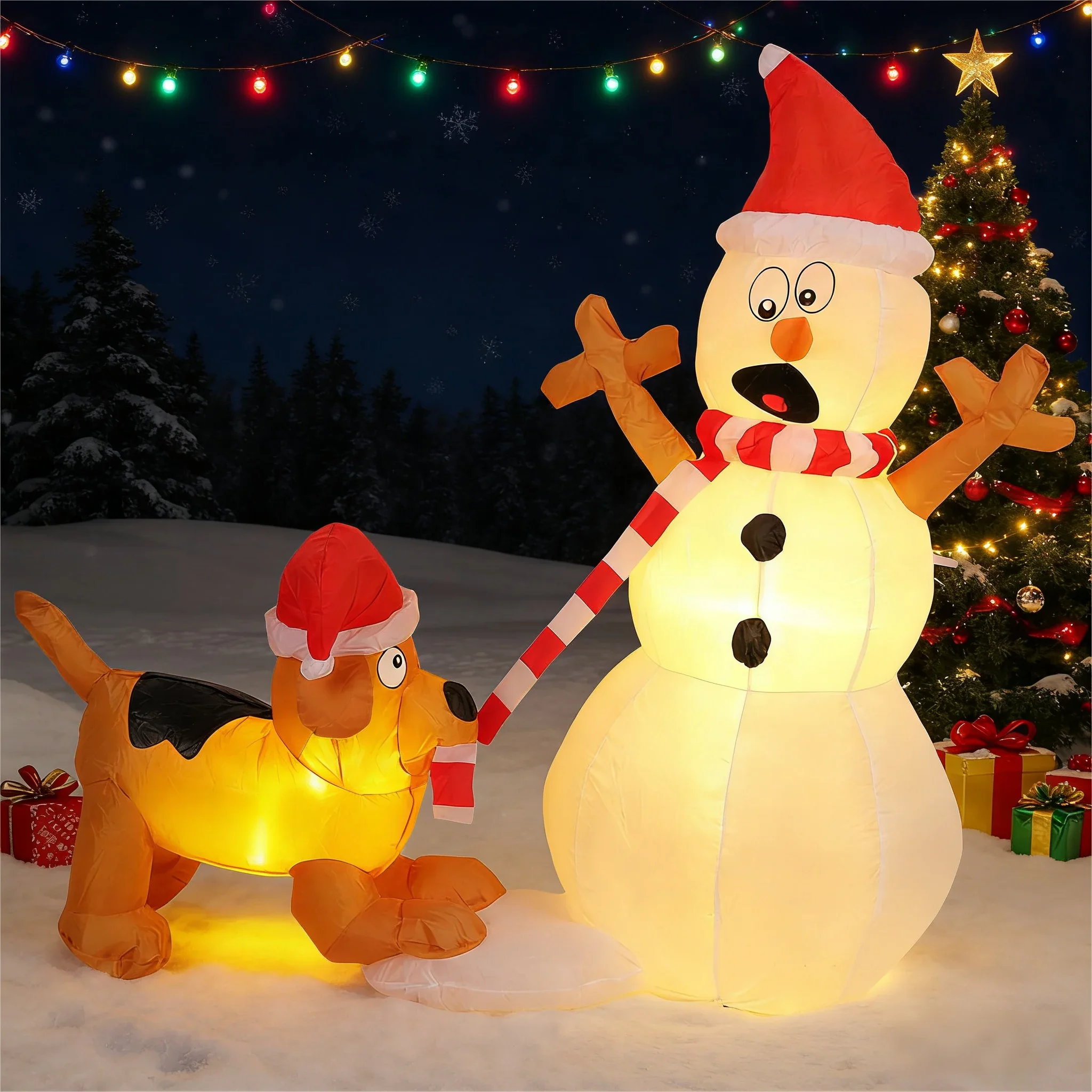 Trendbay 4 FT Inflatable Snowman with Dog  Caption