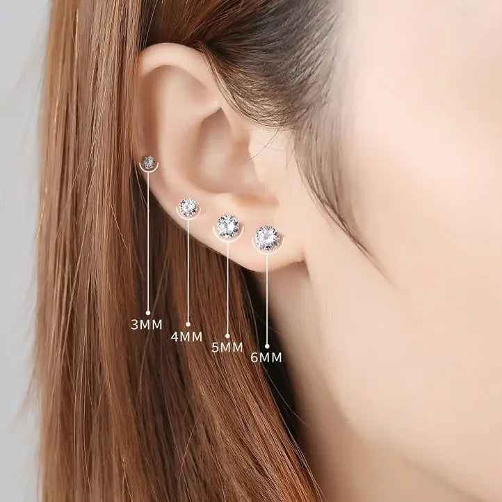 Trendbay 925 Sterling Silver Round CZ Stud Earrings 6MM Clear Crystal for ladies