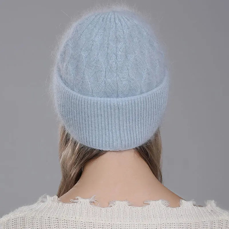 Trendbay Women's Twist Style Angora Rabbit Fur Beanie